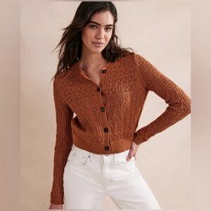 Boden Pointelle Cotton Cropped Cardigan Small Maple